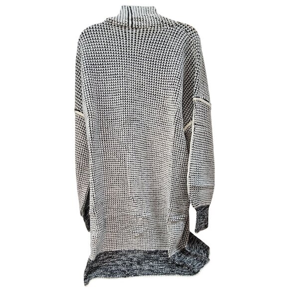 Long Cardigan Sweater Black & White Knit Cuff Long Sleeve Womens Size Large New - Picture 2 of 8